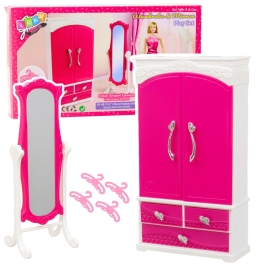 Doll Furniture Set Wardrobe Mirror Hangers Pink Doll Furniture Set Wardrobe Mirror Hangers Pink