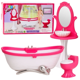 Doll's Bathroom Set: Bathtub, Toilet, Washbasin with Mirror Doll's Bathroom Set: Bathtub, Toilet, Washbasin with Mirror