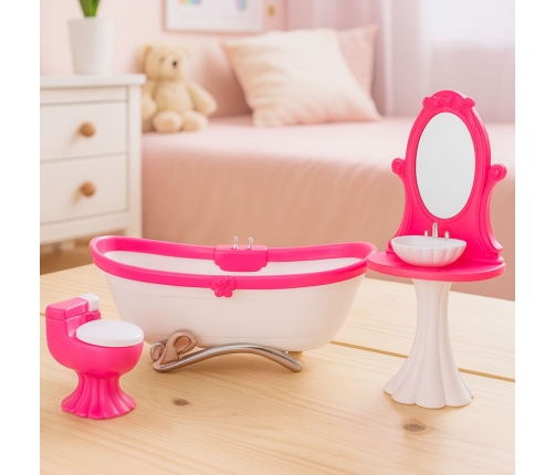 Doll's Bathroom Set: Bathtub, Toilet, Washbasin with Mirror