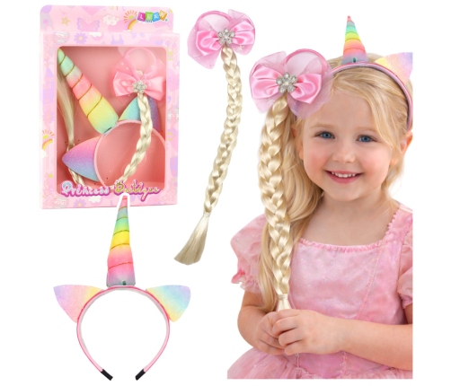 Set of Unicorn Headband with Braid and Pastel Bow