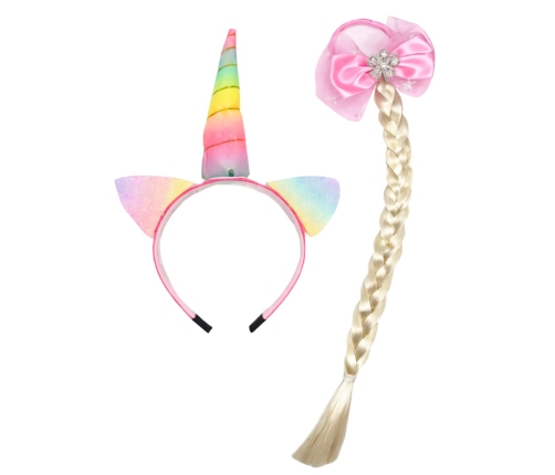 Set of Unicorn Headband with Braid and Pastel Bow
