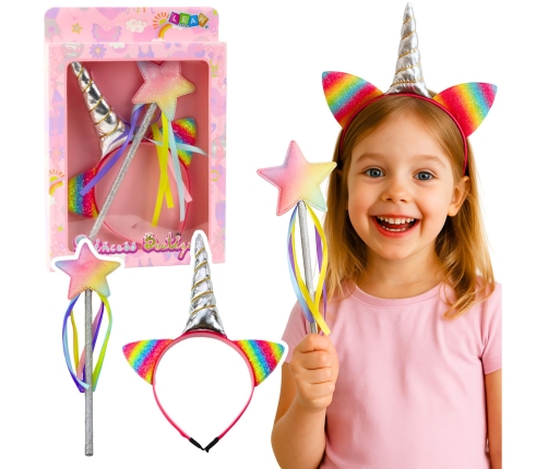 Unicorn Horn Ears Wand Hairband Set