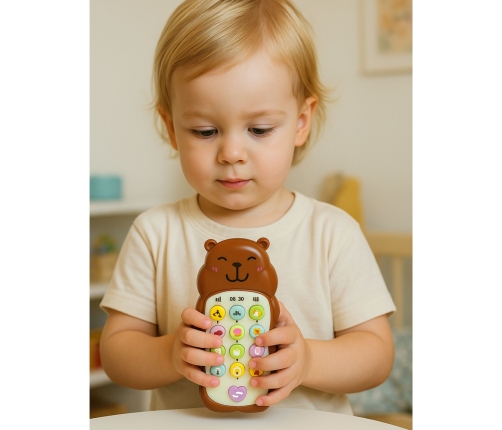 Children's Educational Phone Lights Sounds Melodies Capybara Brown