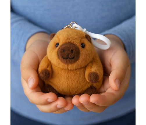Plush Capybara with a Wiggle Tail Keychain 9 x 8 cm