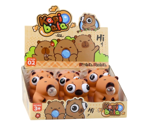 Capybara Anti-Stress Squishy with Bubble Pop-Up Eyes Brown 8.5 cm