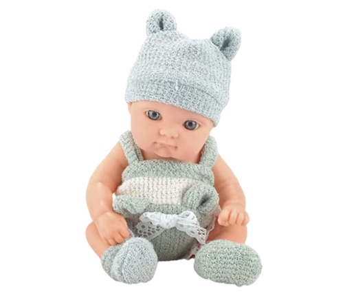 Baby Doll with Blanket, White and Gray Outfit, Hat, 18 cm