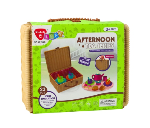 Tea Set in a Basket Cups Plates Sweets 23 pcs.