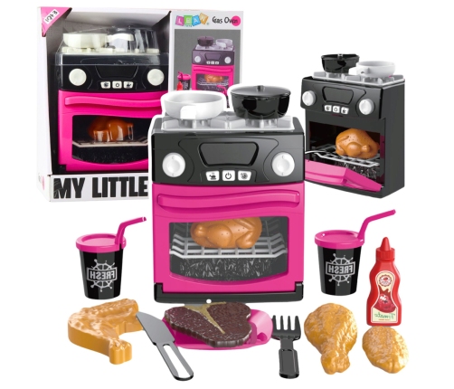 Spielküche mit Backofen, Lebensmitteln, Lichtern, Geräuschen, Rosa