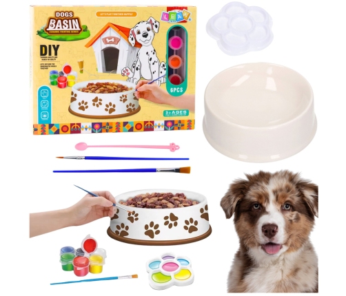 Creative Set Dog Bowl For Painting Paints Brushes DIY 6 pcs.