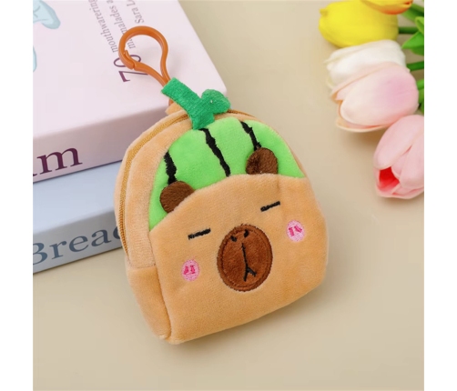 Plush Wallet with Keychain Capybara Watermelon Green 9.5 x 8 cm