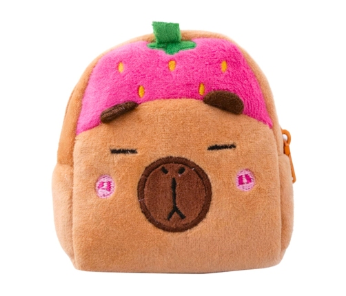 Plush Wallet with Keychain Capybara Strawberry Pink 9.5 x 8 cm