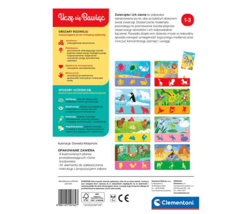 Puzzle Animals and Their Shadows Play and Learn Polish Language Clementoni 50762