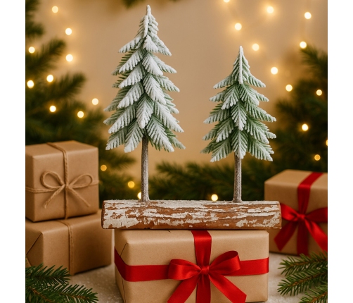 Christmas Tree Composition Decoration on a Trunk Covered with Snow 34 x 28 cm