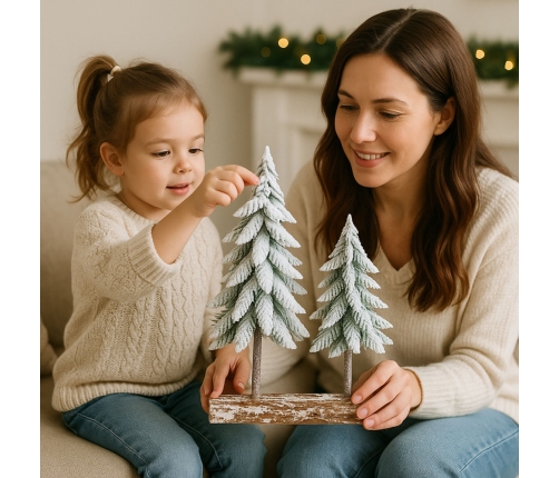 Christmas Tree Composition Decoration on a Trunk Covered with Snow 34 x 28 cm