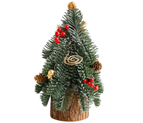 Decorative Christmas Tree on a Trunk Red Rowan Cones 26 x 12 cm