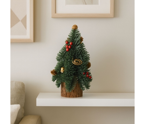 Decorative Christmas Tree on a Trunk Red Rowan Cones 26 x 12 cm