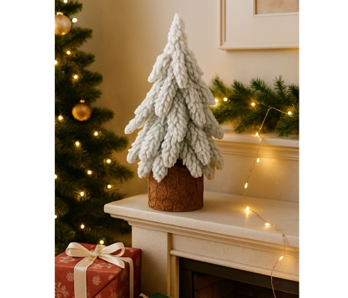 Decorative Artificial Christmas Tree on a Trunk Covered with Snow 20 x 9 cm
