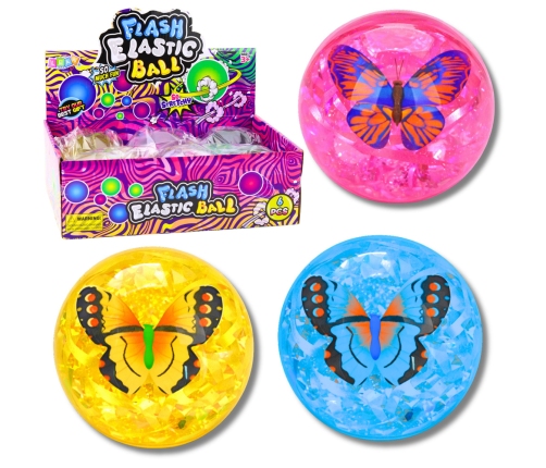 Elastic Rubber Bouncing Ball Confetti Butterfly Glow Mix 9 cm
