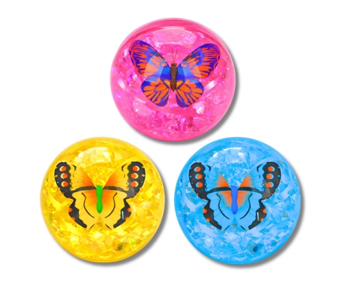 Elastic Rubber Bouncing Ball Confetti Butterfly Glow Mix 9 cm