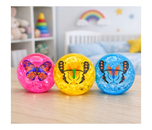 Elastic Rubber Bouncing Ball Confetti Butterfly Glow Mix 9 cm