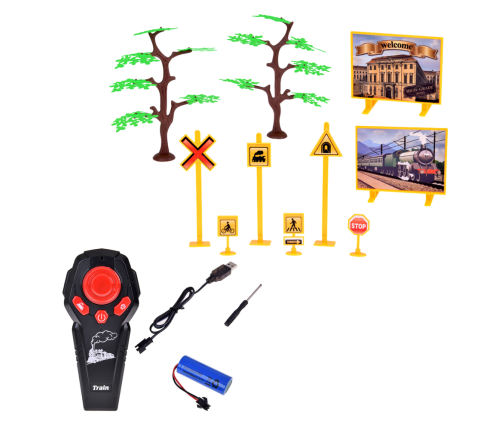 Remote Controlled Train Locomotive RC Lights Sounds Smoke 22 pcs.