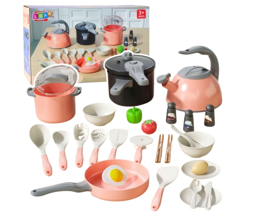 Kitchen Set Pots Cooking Accessories Food Pink 32 pcs.