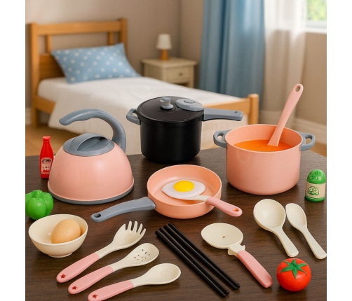 Kitchen Set Pots Cooking Accessories Food Pink 32 pcs.