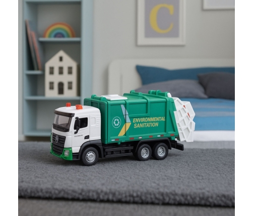 Garbage Truck For Kids Metal Cabin Bin Lights Sounds Green