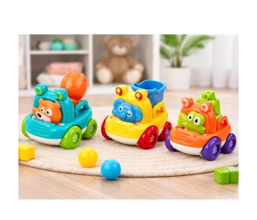 Set of Construction Vehicles with Animals for Toddlers Colorful 3 pcs.