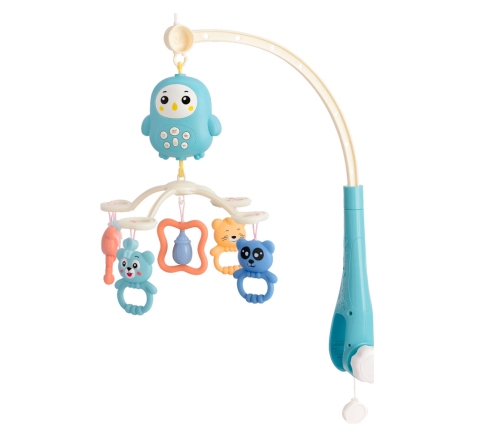 Crib Carousel Music Box with Lamp Rattles Teddy Bears Blue