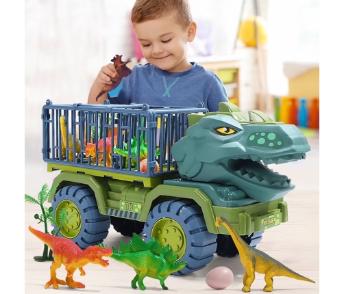 Car Transporter Truck Dinosaurs Figures Green 15 pcs.