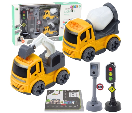 Set of traffic lights, speed camera, mat, construction cars, lights and sounds