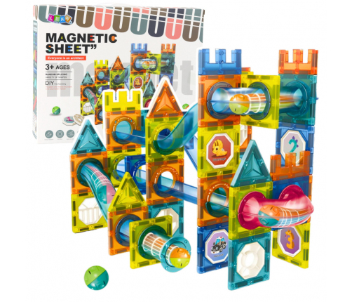 Set of Magnetic Construction Blocks Ball Track Colorful 98 pcs.