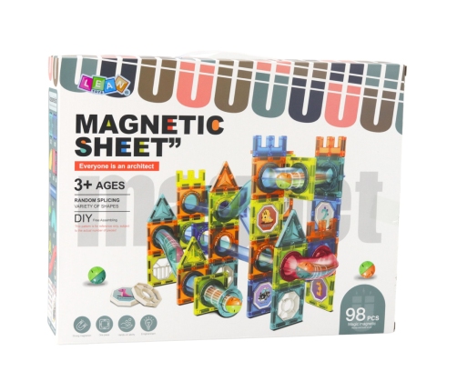 Set of Magnetic Construction Blocks Ball Track Colorful 98 pcs.