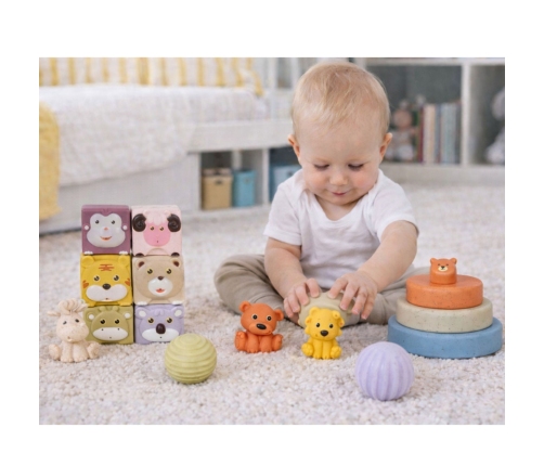 Set of Soft Sensory Educational ECO Blocks Rubber Animals 18 pcs.