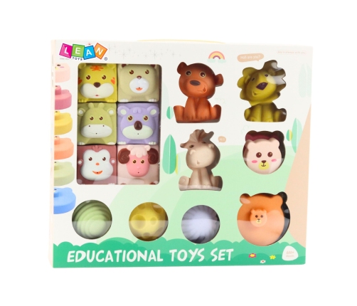 Set of Soft Sensory Educational ECO Blocks Rubber Animals 18 pcs.