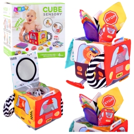 Soft Sensory Cube with Mirror Cars and Road Signs for Toddlers