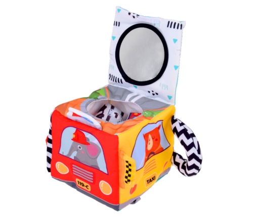 Soft Sensory Cube with Mirror Cars and Road Signs for Toddlers