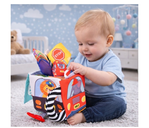 Soft Sensory Cube with Mirror Cars and Road Signs for Toddlers