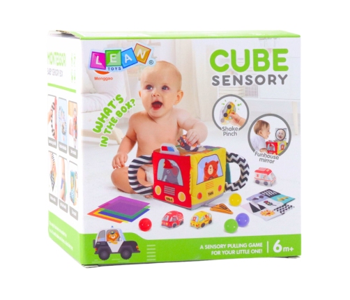 Soft Sensory Cube with Mirror Cars and Road Signs for Toddlers