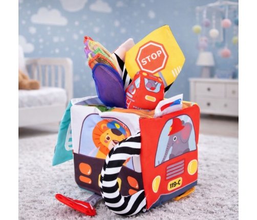 Soft Sensory Cube with Mirror Cars and Road Signs for Toddlers