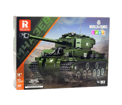 Construction Blocks Military Tank Sherman M4A3E8 Scale 1:30 839 pcs.