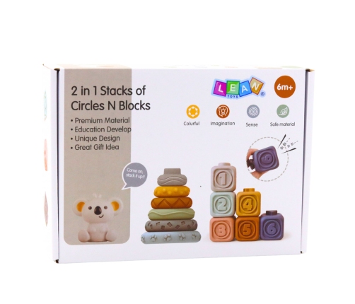 Sensory Educational Blocks Tower of Soft Rubber Blocks Koala 13 pcs.