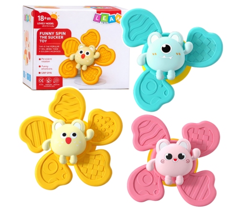 Set of Fidget Spinners Rattles Spinning Suction Cups Colorful 3 pcs.