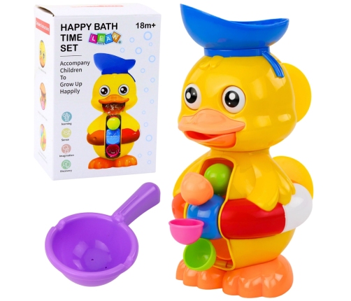 Interactive Bath Toy Duck with Grinder, Suction Cups, and Spoon