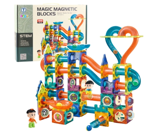 Set of Magnetic Blocks Ball Track Slide Colorful 188 pcs.