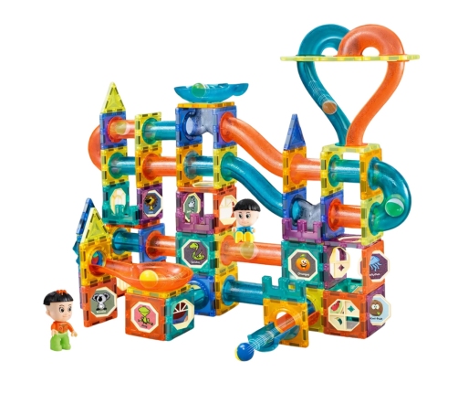Set of Magnetic Blocks Ball Track Slide Colorful 188 pcs.