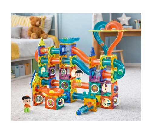 Set of Magnetic Blocks Ball Track Slide Colorful 188 pcs.