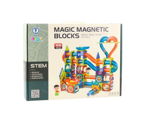 Set of Magnetic Blocks Ball Track Slide Colorful 188 pcs.