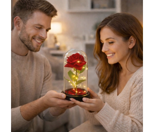 Eternal Rose in Glass Dome LED Lighting Red 21.5 x 11 cm